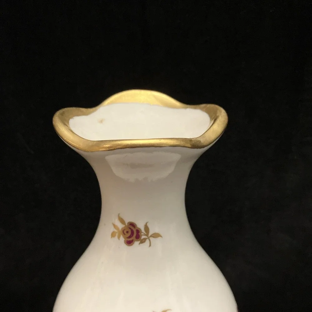 Osborne China 24k Gold Trim Hand Painted Vintage Vase Burgundy Red Yellow Floral